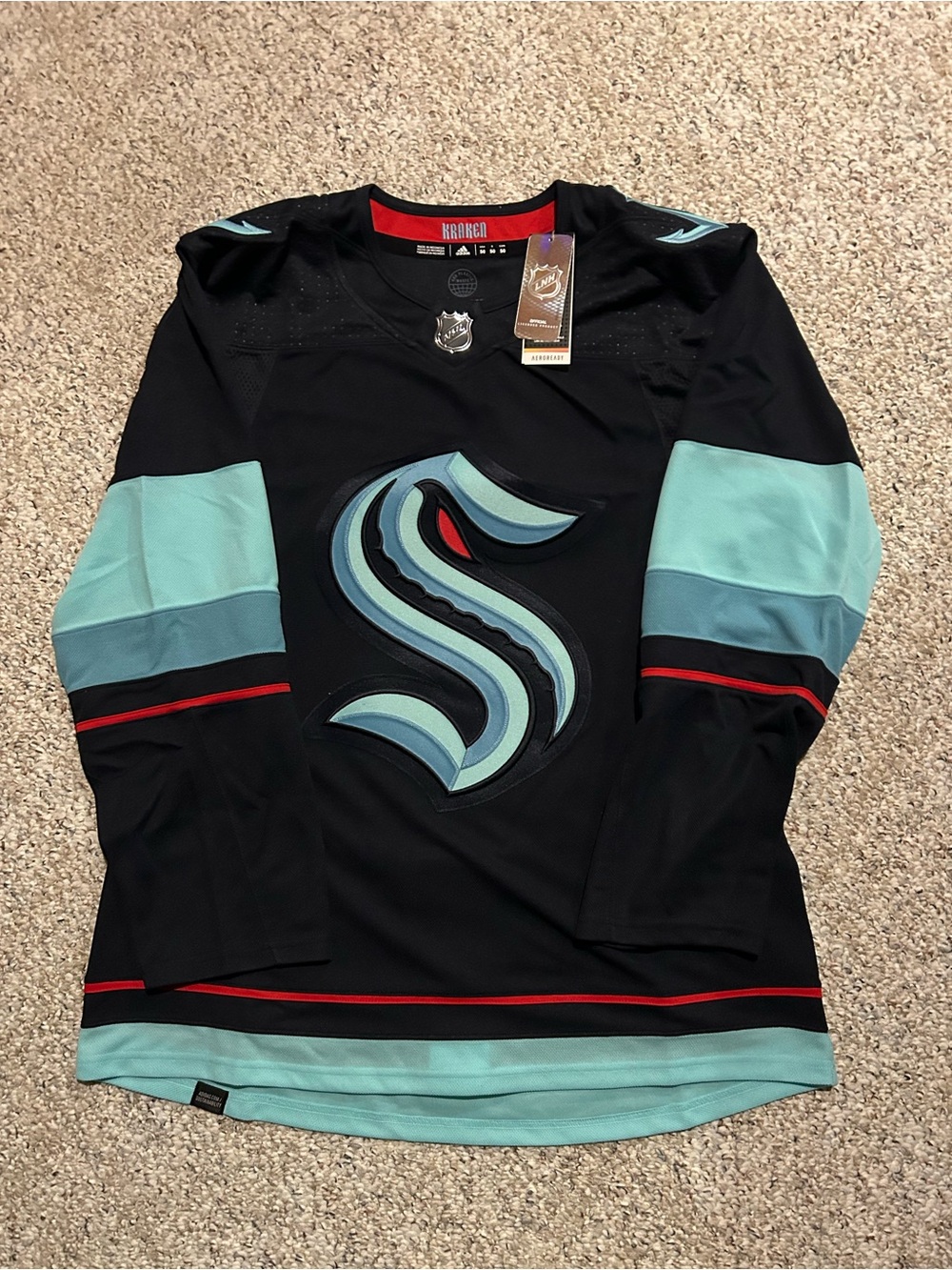 New Adidas Seattle Kraken NHL Authentic Primegreen Home Jersey - Size 50 M NWT